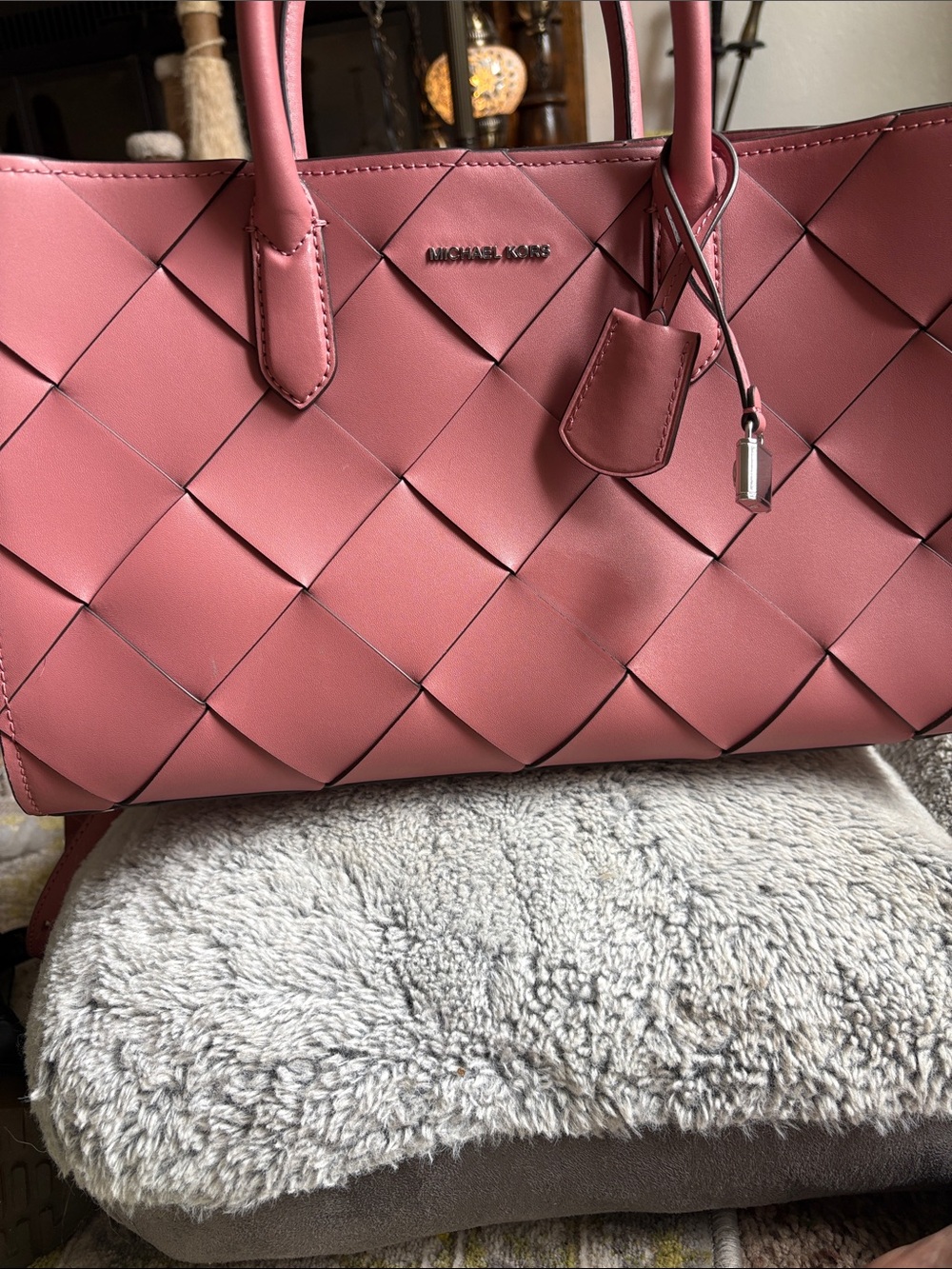 Michael Kors Rose Woven Leather Tote